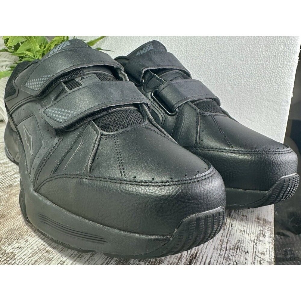 AVIA Memory Foam Walker V-Strap 2 Men's Walking Shoes Black Leather Size 10 Wide